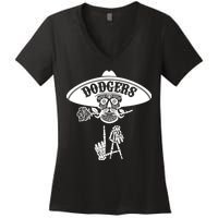 Funny Skull Dodgers Women's V-Neck T-Shirt