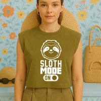 Funny Sloth Mode On Garment-Dyed Women's Muscle Tee