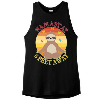 Funny Sloth Namast'ay 6 Feet Away Ladies PosiCharge Tri-Blend Wicking Tank