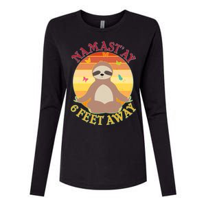 Funny Sloth Namast'ay 6 Feet Away Womens Cotton Relaxed Long Sleeve T-Shirt