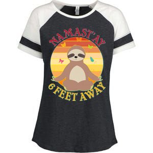 Funny Sloth Namast'ay 6 Feet Away Enza Ladies Jersey Colorblock Tee