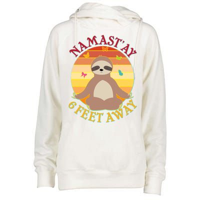 Funny Sloth Namast'ay 6 Feet Away Womens Funnel Neck Pullover Hood