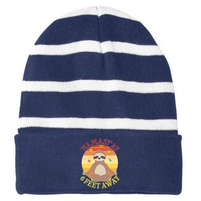 Funny Sloth Namast'ay 6 Feet Away Striped Beanie with Solid Band