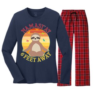 Funny Sloth Namast'ay 6 Feet Away Women's Long Sleeve Flannel Pajama Set 