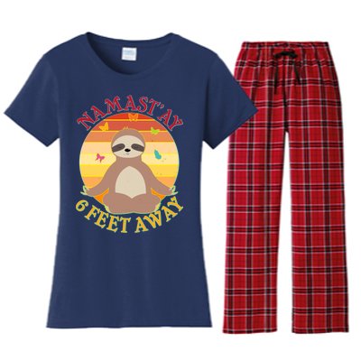 Funny Sloth Namast'ay 6 Feet Away Women's Flannel Pajama Set