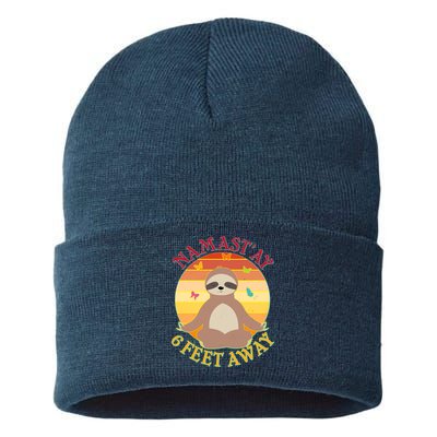 Funny Sloth Namast'ay 6 Feet Away Sustainable Knit Beanie