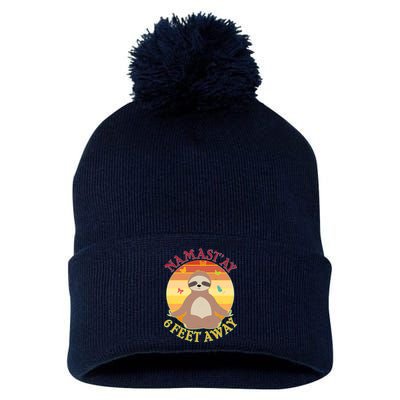 Funny Sloth Namast'ay 6 Feet Away Pom Pom 12in Knit Beanie