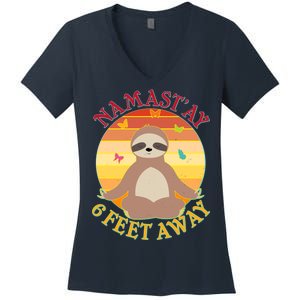 Funny Sloth Namast'ay 6 Feet Away Women's V-Neck T-Shirt