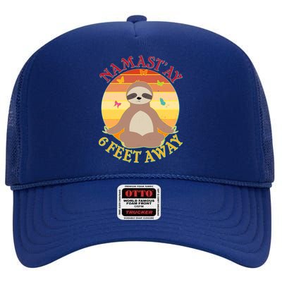 Funny Sloth Namast'ay 6 Feet Away High Crown Mesh Back Trucker Hat