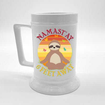 Funny Sloth Namast'ay 6 Feet Away Beer Stein