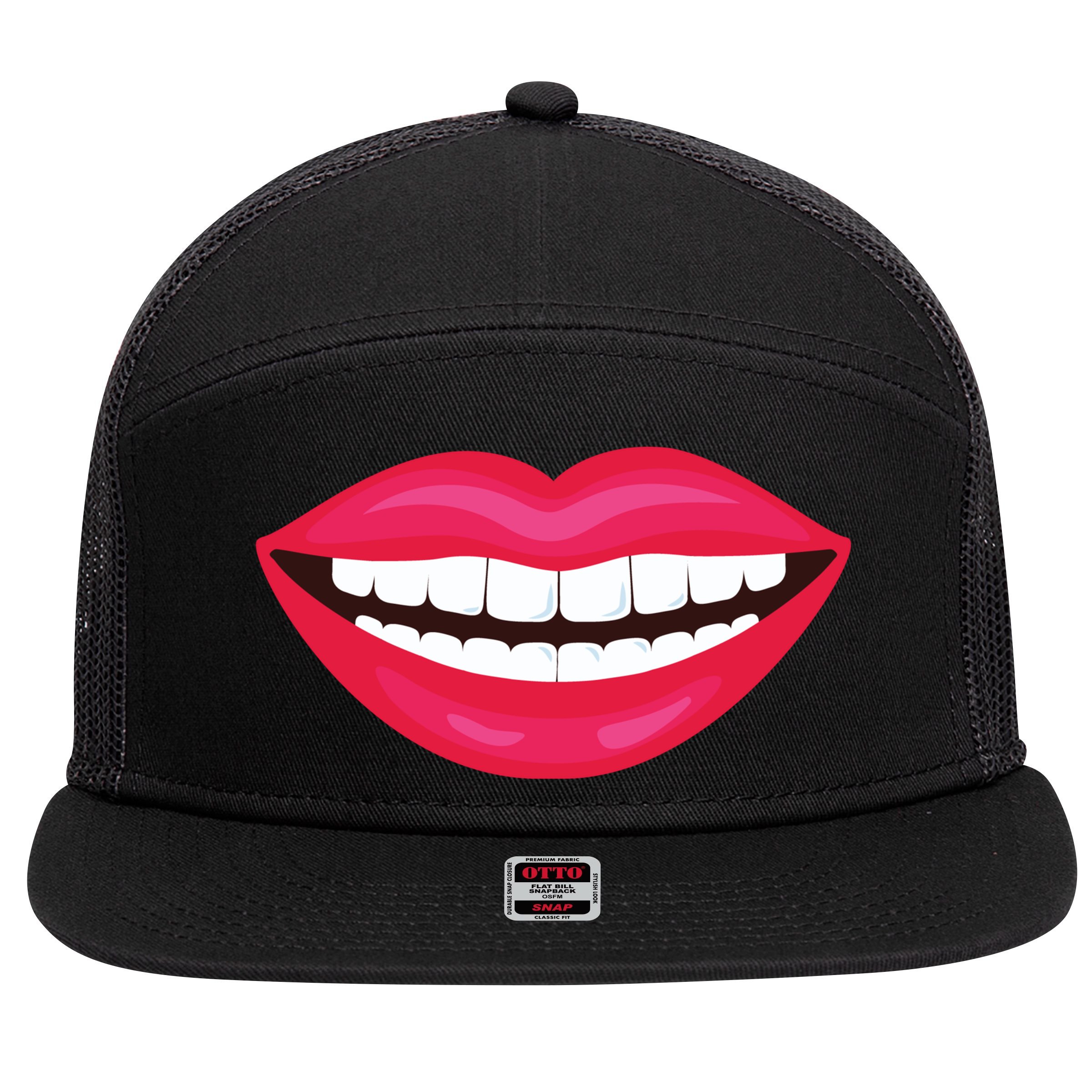 Funny Smile Lips 7 Panel Mesh Trucker Snapback Hat