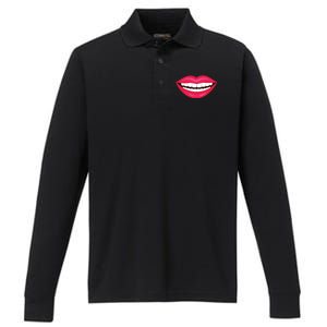 Funny Smile Lips Performance Long Sleeve Polo