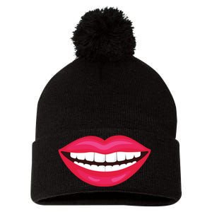 Funny Smile Lips Pom Pom 12in Knit Beanie