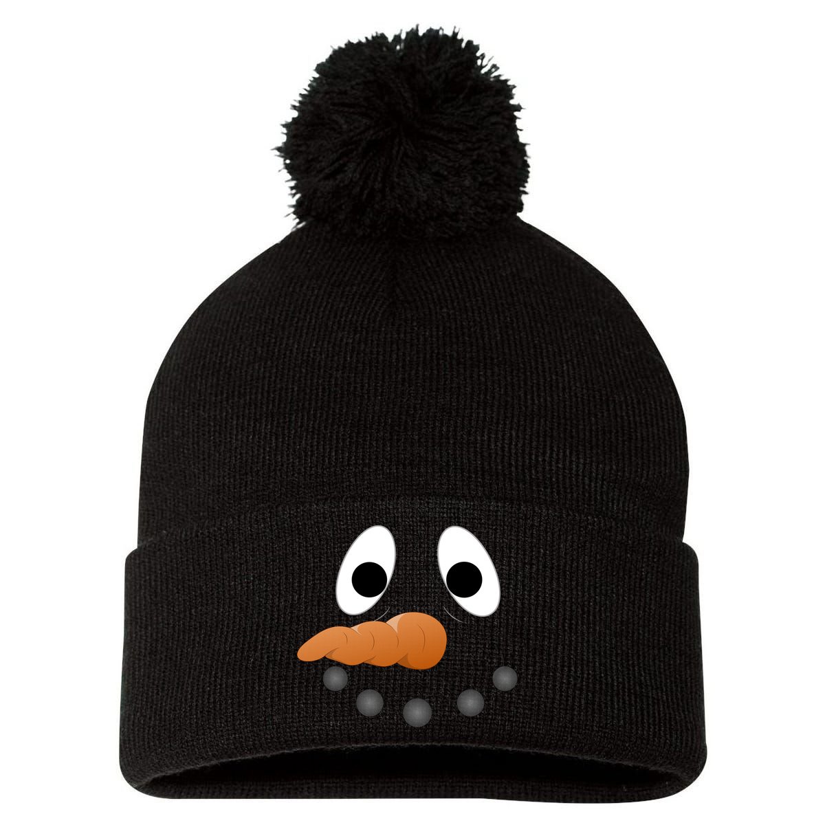 Funny Snowman Face Pom Pom 12in Knit Beanie
