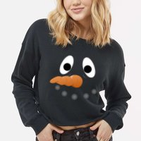 Funny Snowman Face Cropped Pullover Crew