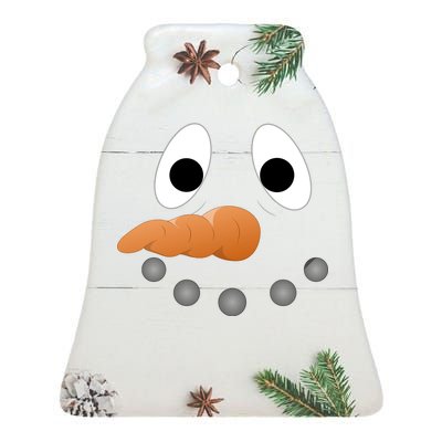 Funny Snowman Face Ceramic Bell Ornament