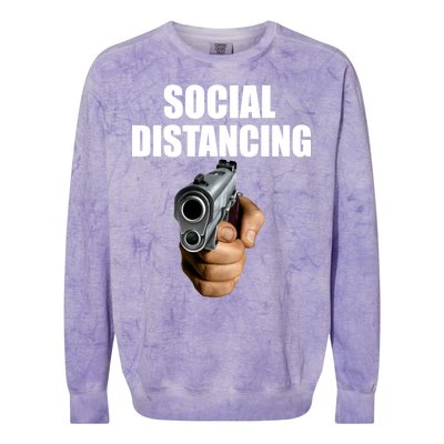 Funny Social Distancing Gun Colorblast Crewneck Sweatshirt