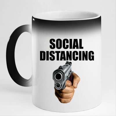 Funny Social Distancing Gun 11oz Black Color Changing Mug