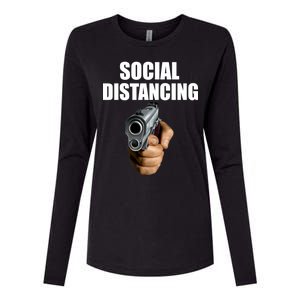 Funny Social Distancing Gun Womens Cotton Relaxed Long Sleeve T-Shirt