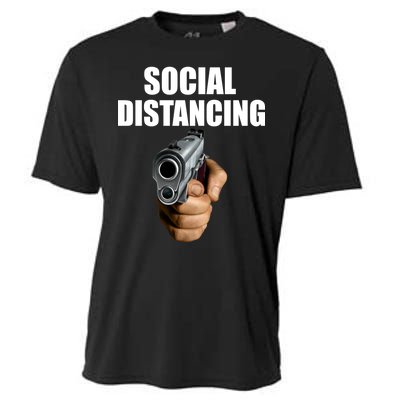 Funny Social Distancing Gun Cooling Performance Crew T-Shirt