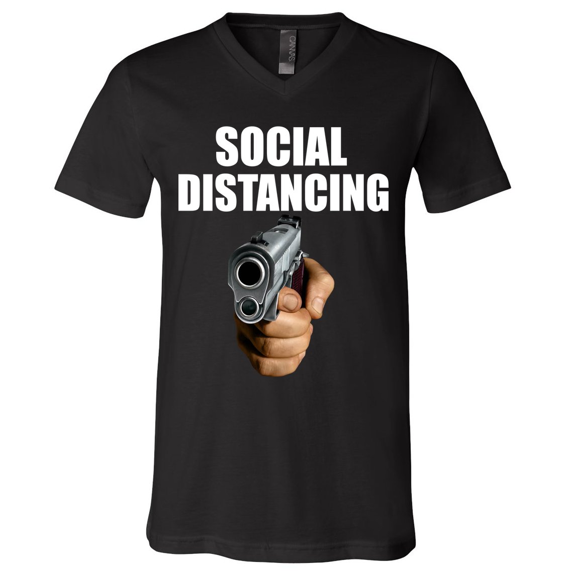 Funny Social Distancing Gun V-Neck T-Shirt