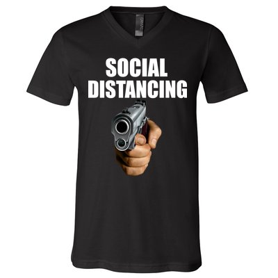 Funny Social Distancing Gun V-Neck T-Shirt