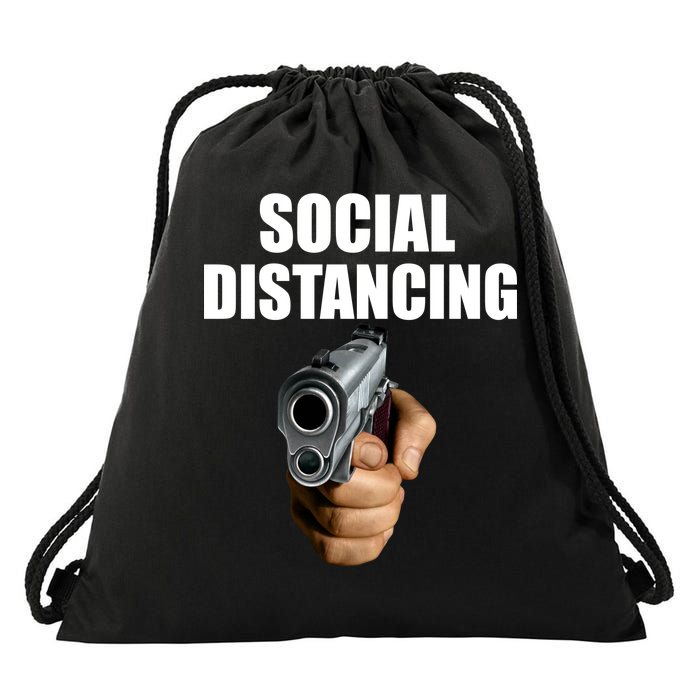 Funny Social Distancing Gun Drawstring Bag