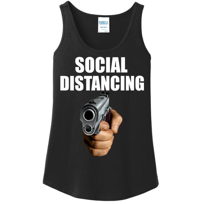 Funny Social Distancing Gun Ladies Essential Tank