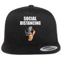 Funny Social Distancing Gun Flat Bill Trucker Hat