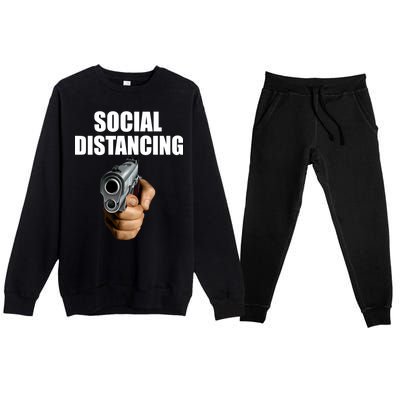 Funny Social Distancing Gun Premium Crewneck Sweatsuit Set