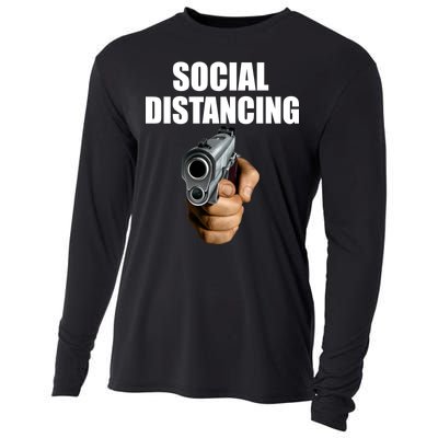 Funny Social Distancing Gun Cooling Performance Long Sleeve Crew