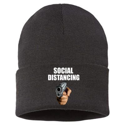 Funny Social Distancing Gun Sustainable Knit Beanie