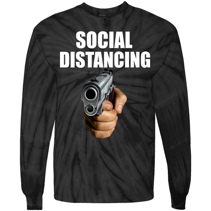 Funny Social Distancing Gun Tie-Dye Long Sleeve Shirt