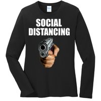 Funny Social Distancing Gun Ladies Long Sleeve Shirt