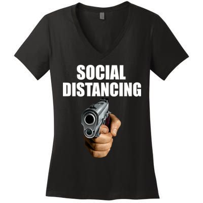 Funny Social Distancing Gun Women's V-Neck T-Shirt