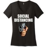 Funny Social Distancing Gun Women's V-Neck T-Shirt