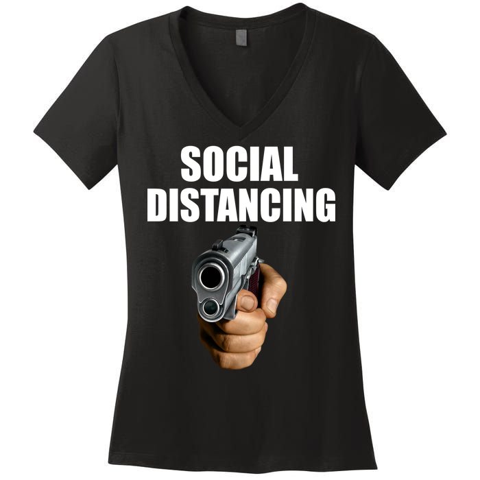 Funny Social Distancing Gun Women's V-Neck T-Shirt