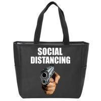 Funny Social Distancing Gun Zip Tote Bag