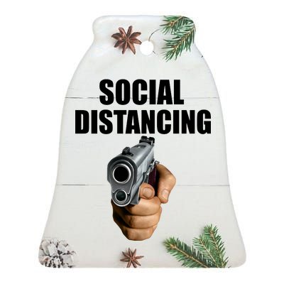 Funny Social Distancing Gun Ceramic Bell Ornament