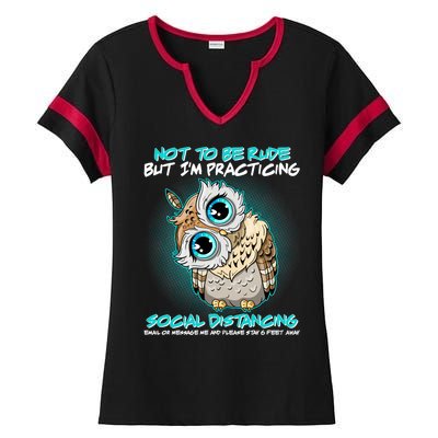 Funny Social Distancing Owl Meme Ladies Halftime Notch Neck Tee