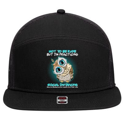 Funny Social Distancing Owl Meme 7 Panel Mesh Trucker Snapback Hat