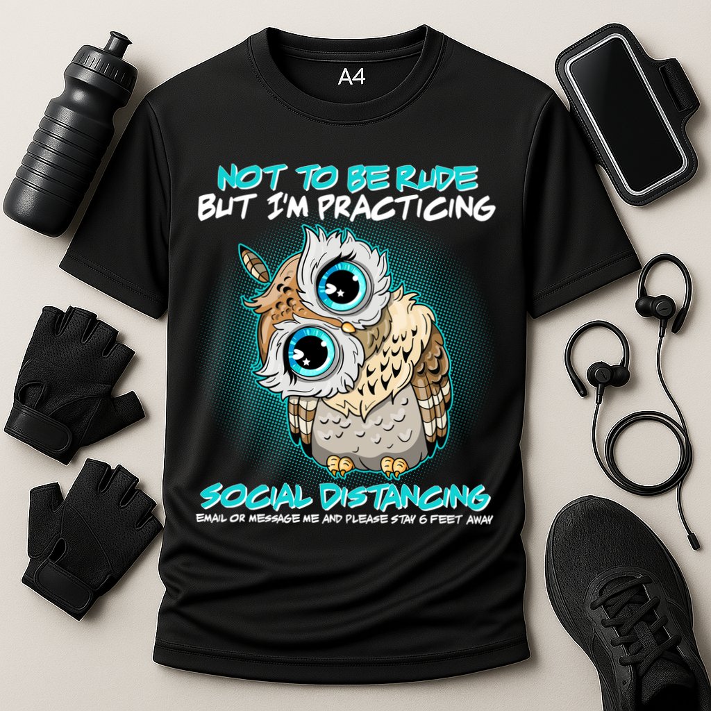 Funny Social Distancing Owl Meme Cooling Performance Crew T-Shirt