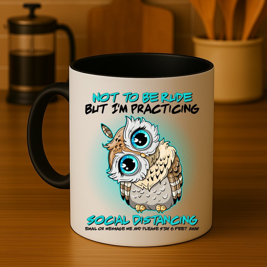 Funny Social Distancing Owl Meme Mug