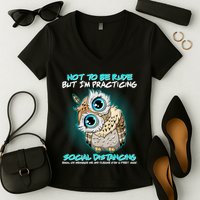 Funny Social Distancing Owl Meme Women's V-Neck T-Shirt