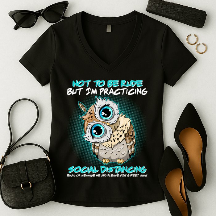Funny Social Distancing Owl Meme Women's V-Neck T-Shirt
