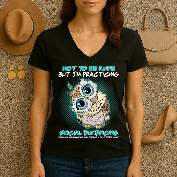 Funny Social Distancing Owl Meme Women's V-Neck T-Shirt