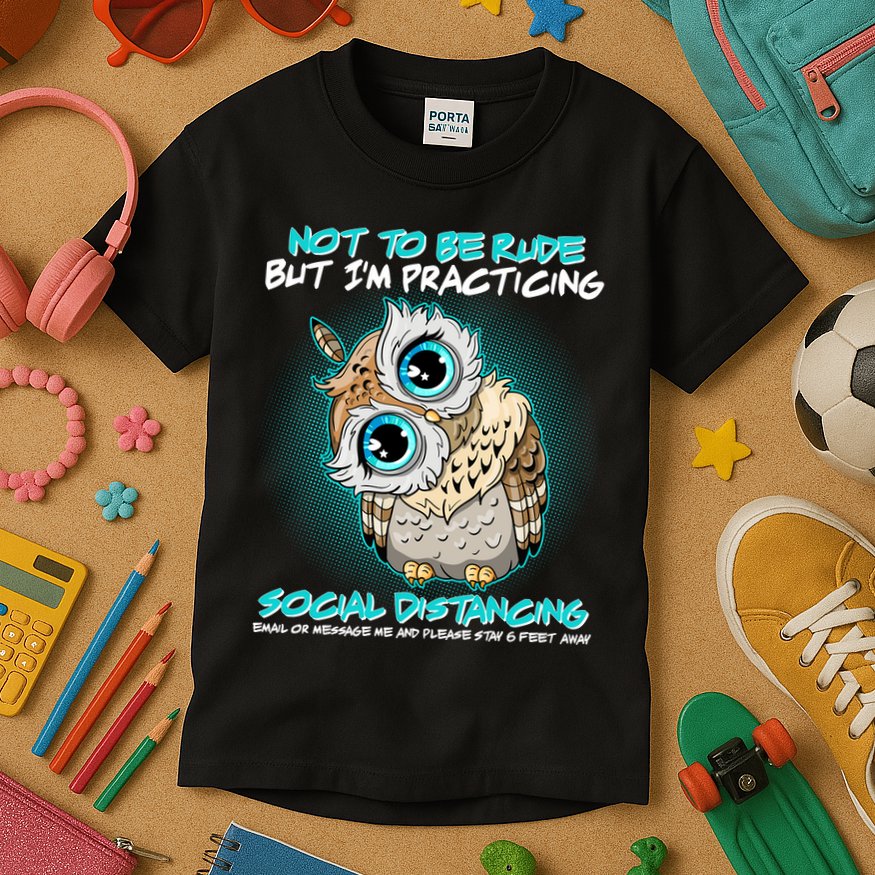 Funny Social Distancing Owl Meme Kids T-Shirt