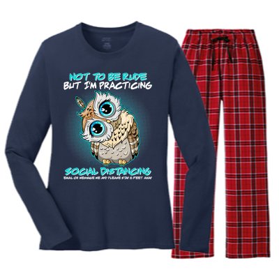 Funny Social Distancing Owl Meme Women's Long Sleeve Flannel Pajama Set 