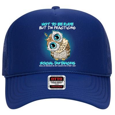 Funny Social Distancing Owl Meme High Crown Mesh Back Trucker Hat