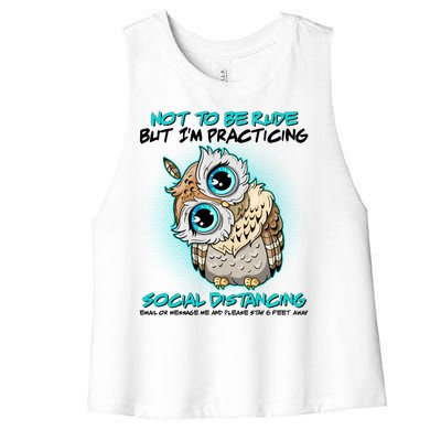 Funny Social Distancing Owl Meme Women's Racerback Cropped Tank